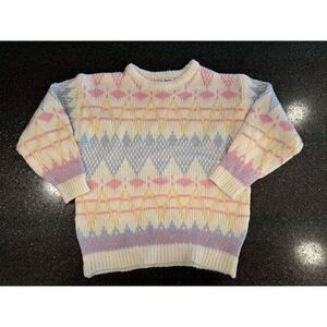 Vintage Collage Womens Pastel Geometric Chunky Sweater Medium Soft‎ Girl